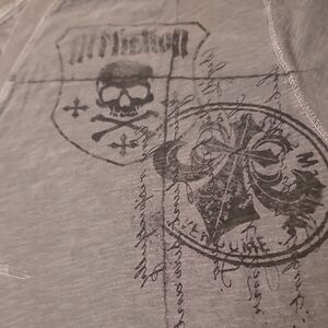 Limited Edition Affliction XL Henley Shirt Gray Skull Graphic SS Three ButtonTee